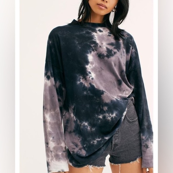 Free People Gray Be Free Tie Dye Oversized Long Sleeve Tee By We The Free - Picture 1 of 7